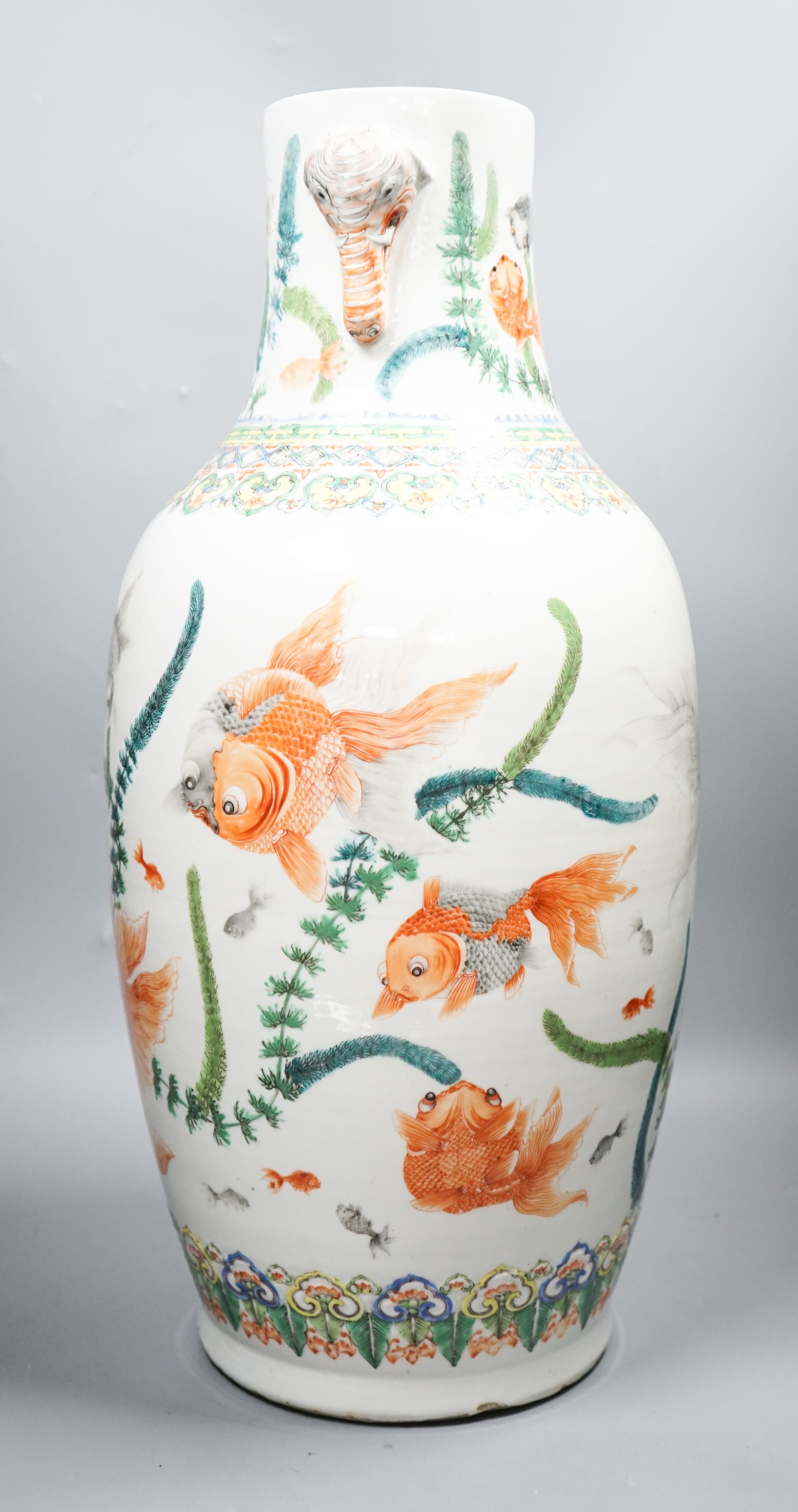 A large late 19th century Chinese famille verte ‘goldfish’ vase, 52.5 cm high